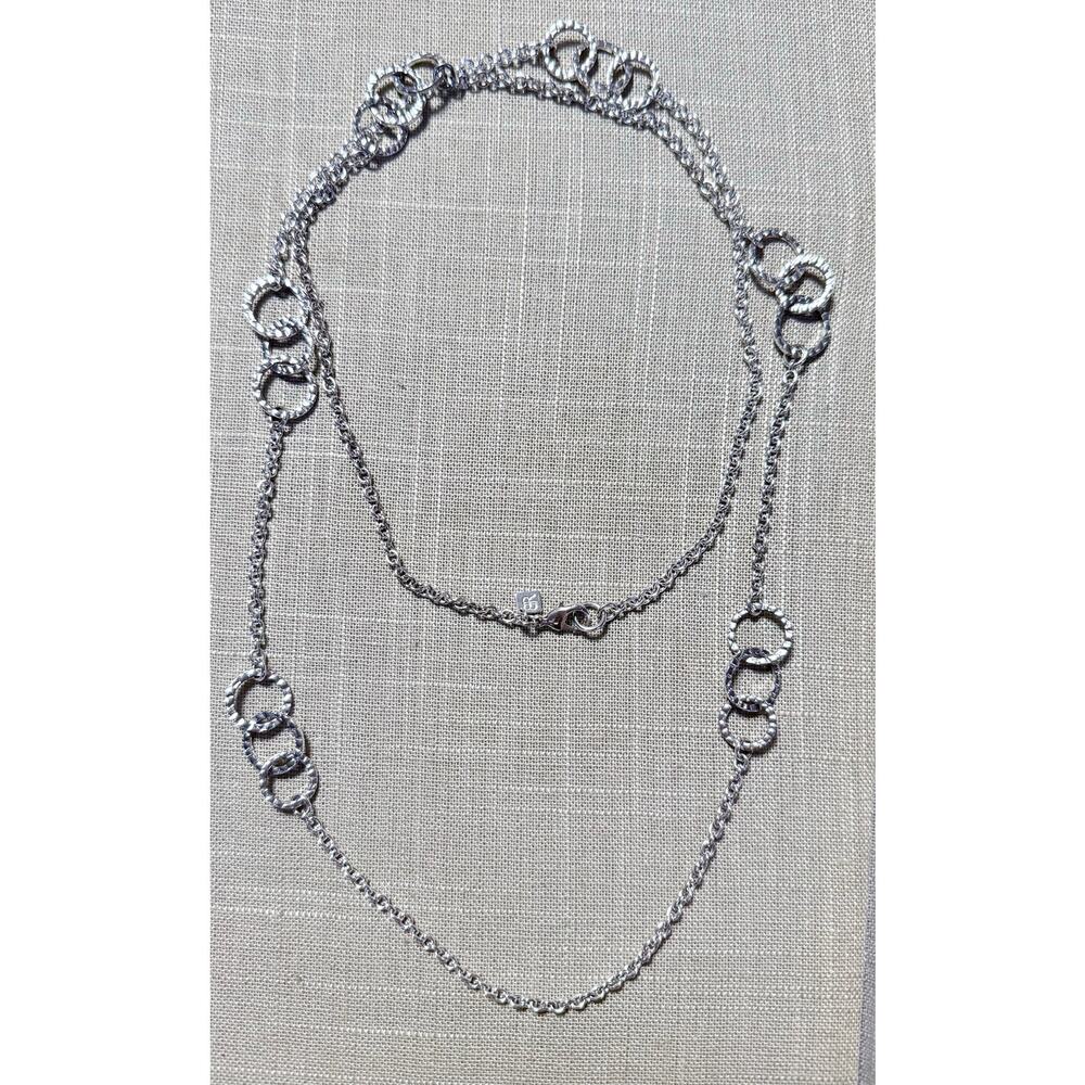 Banana Republic 44” Silver Tone Long Necklace Textured Circle Link Chain - Picture 5 of 6